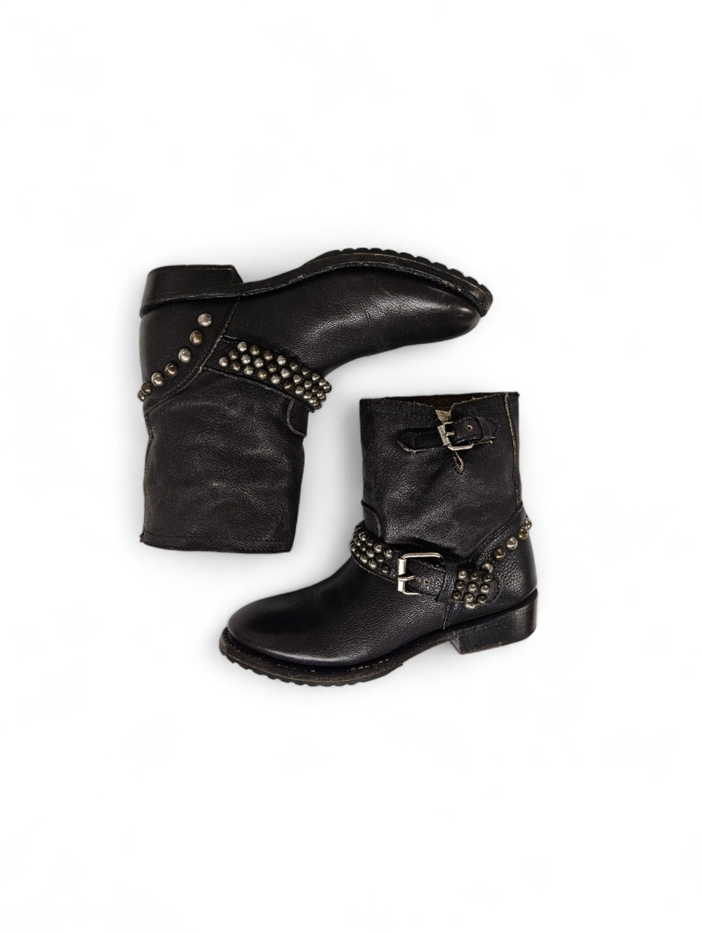 Ash Vicious Bis Studded Black Leather Motorcycle Boots In Moro Brown Size 8 - Picture 7 of 11